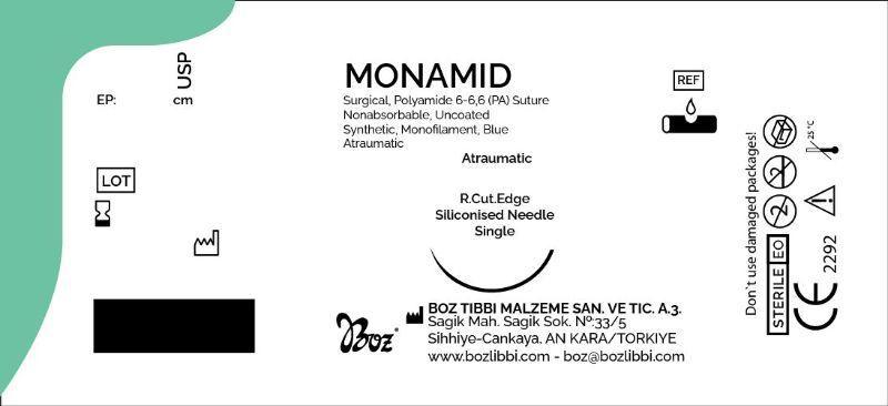 MONAMID USP 2-0 (М3) зворотньо-ріжуча голка 3/8 кола 30 мм, довжина 75см